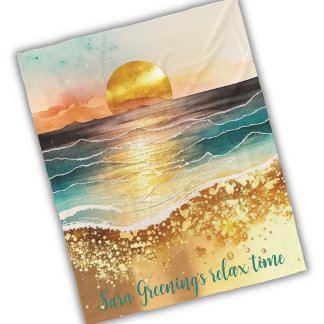 Sunset at the beach seaside cozy Fleece Blanket