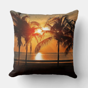 Sunset at the Beach, Tropical Landscape, Throw Pil Throw Pillow