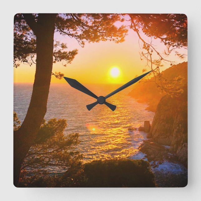 Sunset at the coast square wall clock (Front)