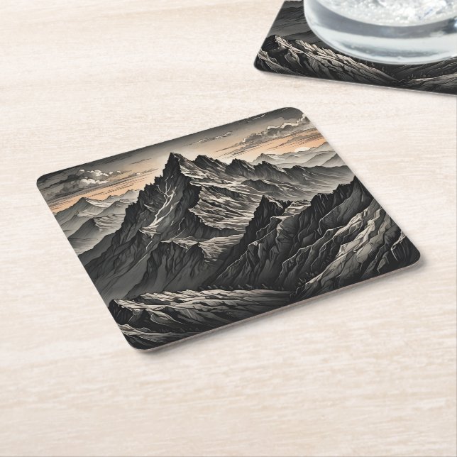 Sunset at the mountains artwork square paper coaster (Angled)