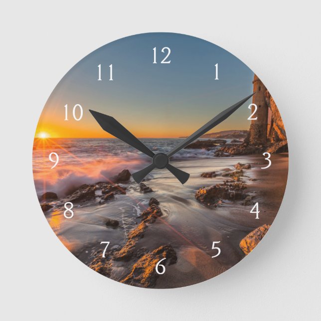 Sunset at Victoria Beach Round Clock (Front)