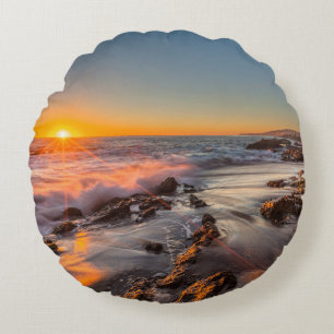 Sunset at Victoria Beach Round Pillow