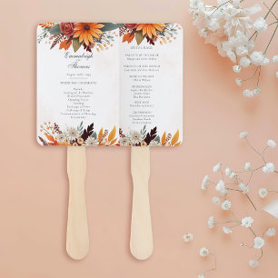 Sunset Autumn Floral Watercolor Wedding Program Hand Fan