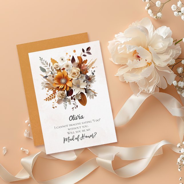 Sunset Autumn Florals Maid of Honour Proposal Invitation (Creator Uploaded)