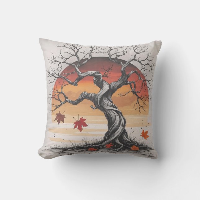 Sunset Autumn Tree Throw Pillow (Front)