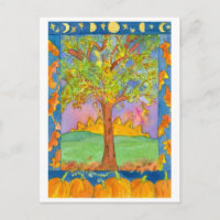 Sunset Autumn Trees Watercolor Landscape Painting