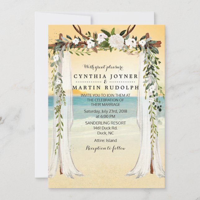 Sunset Beach Arbor Faire-part de mariage (Devant)