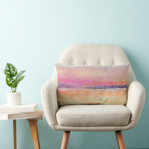 Sunset Beach Art Pastel Lumbar Pillow