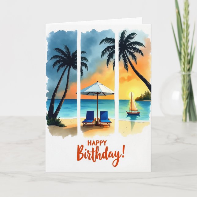 Sunset Beach Birthday Card (Front)