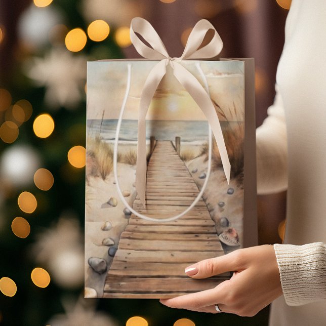 Sunset Beach Boardwalk Watercolor Medium Gift Bag (Creator Uploaded)