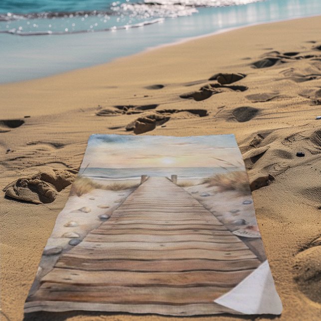 Sunset Beach Boardwalk Watercolor Towel (Creator Uploaded)