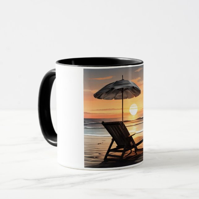 "Sunset Beach Chair Mug - Coastal Relaxation Cup" (Devant gauche)