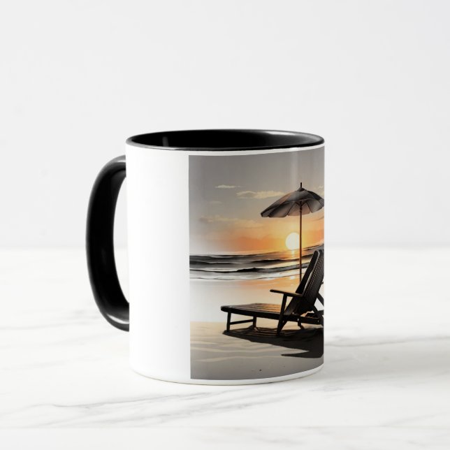 "Sunset Beach Chair Mug - Coastal Relaxation Cup" (Devant gauche)