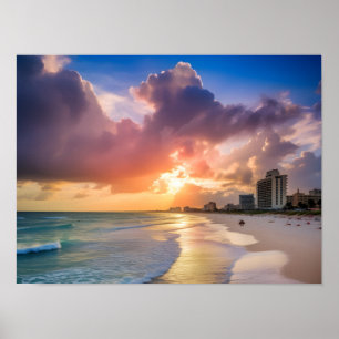 Sunset Beach Cityscape Poster