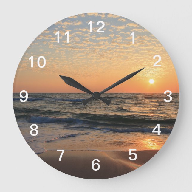 Sunset, Beach, & Clouds Large Clock (Front)