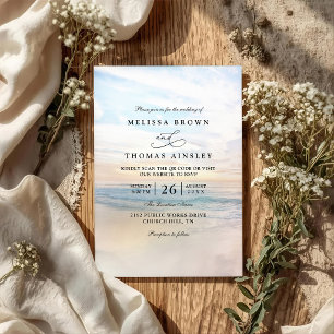 Sunset Beach Elegant Modern QR Code Wedding Invitation