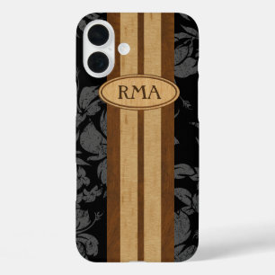 Sunset Beach Faux Wood Surfboard Hawaiian Monogram iPhone 16 Plus Case
