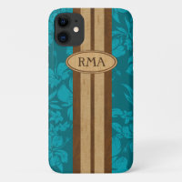 Sunset Beach Faux Wood Surfboard Hawaiian Monogram