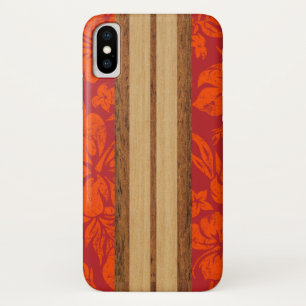 Sunset Beach Faux Wood Surfboard Hawaiian Red iPhone X Case