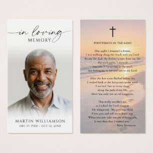 Sunset Beach Footprints Poem Sympathy Prayer Card