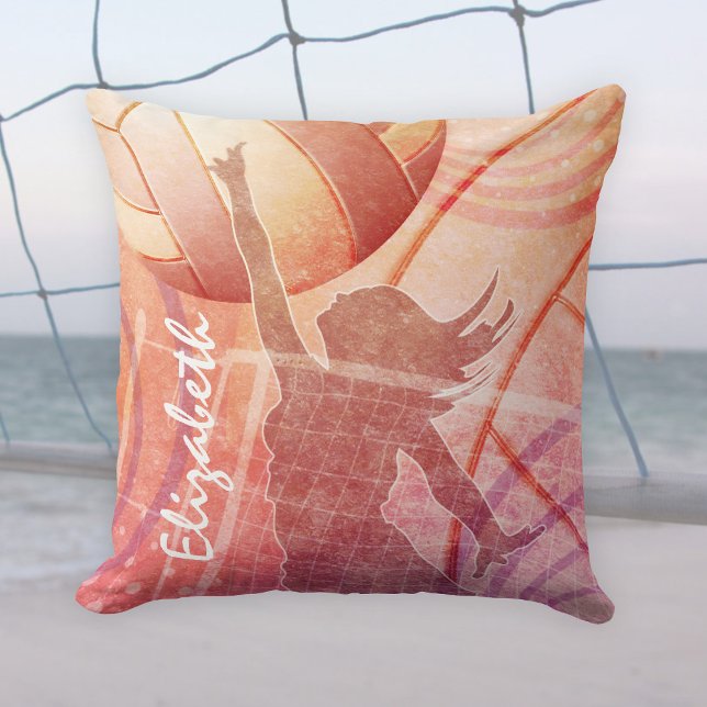 Sunset Beach Girls' Volleyball Throw Pillow (Creator Uploaded)