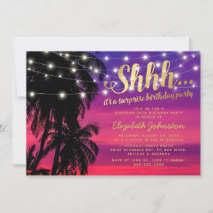 Sunset Beach Glam Surprise Birthday Party Invitation