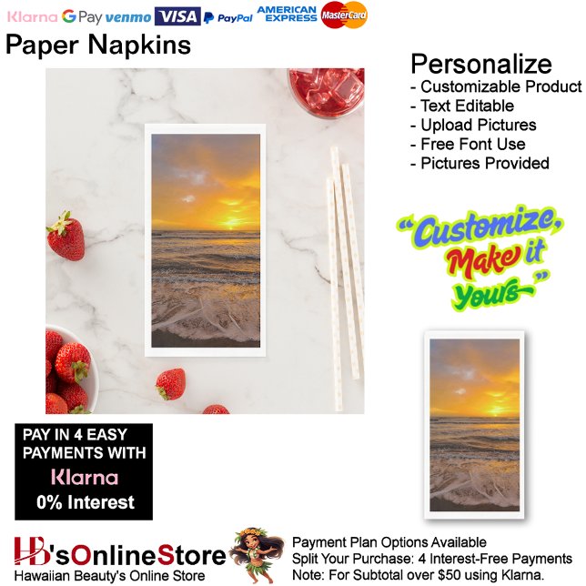 Sunset Beach Guest Towel Paper Napkins 46 (Sunset Beach Tables Kitchen Restaurant Decor Paper Guest Towels 46.)