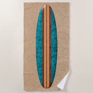 Sunset Beach Hawaiian Faux Wood Surfboard - Teal Beach Towel