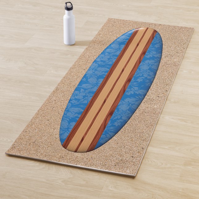 Sunset Beach Hawaiian Longboard Surfboard Blue Yoga Mat (In Situ)