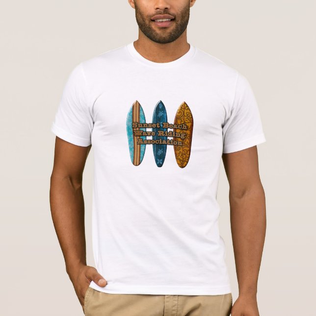 Sunset Beach Hawaiian Surfboards Wave Riders T-Shirt (Front)