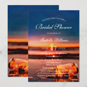 Sunset Beach Mason Jar Blue Night Bridal Shower Invitation