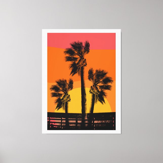 Sunset Beach Palm Tree Canvas Print (Front)