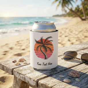 Sunset Beach Palm Tree Summer Vacation Custom Can Cooler