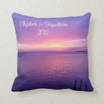 Sunset Beach Pillow Bride & Groom Wedding<br><div class="desc">This beautiful purple sunset will be a wonderful backdrop as a pillow for any beach decor.  The text is fully customizable with any names or scripture.</div>