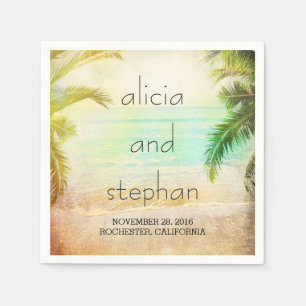 sunset beach romantic palms wedding napkin