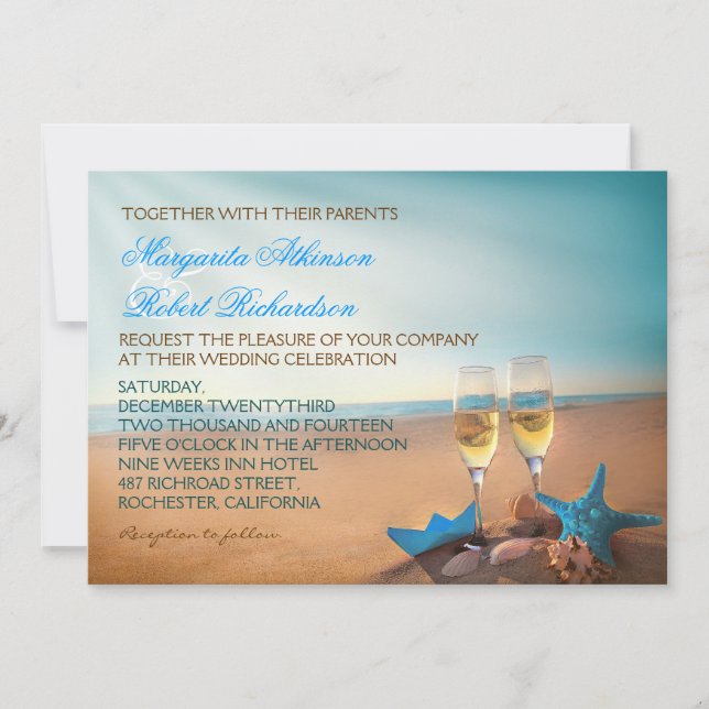 Sunset Beach Romantic Turquoise Wedding Invitation (Front)