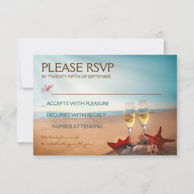 Sunset Beach Romantic Wedding RSVP Card (Front)
