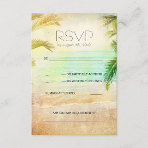 sunset beach romantic wedding RSVP cards