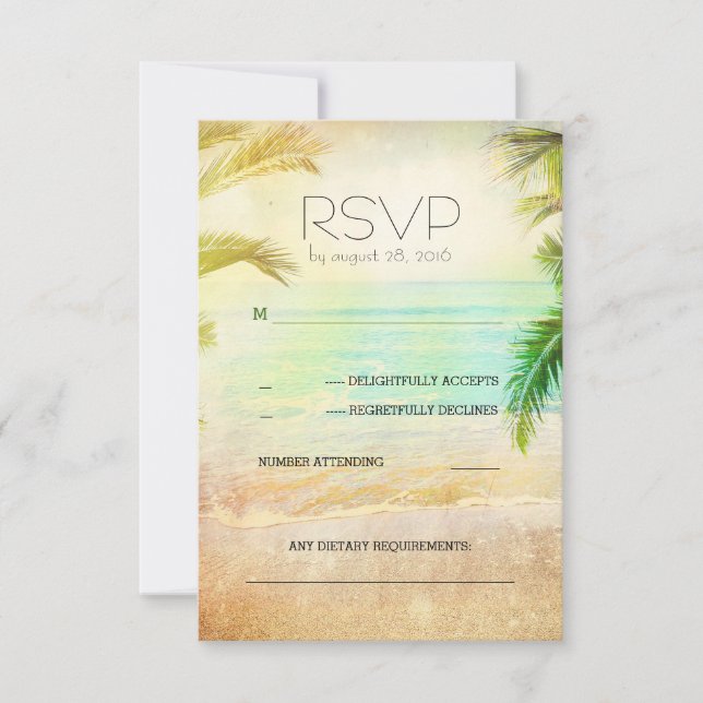 sunset beach romantic wedding RSVP cards (Front)