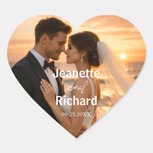 Sunset Beach Romantic Wedding Vows  Heart Sticker (Front)