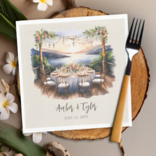 Sunset Beach Rustic Fairy Lights Wedding Reception Napkin