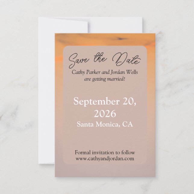 Sunset Beach Save the Date Card | Coastal Wedding  (Front)