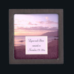 Sunset Beach Save the Date Jewelry Box<br><div class="desc">A beautiful scene with a pink and mauve sunset on the beach. Gentle waves and soft sand. Customize by adding names and wedding date.</div>