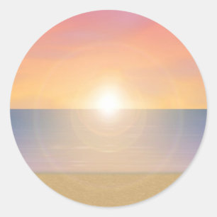 Sunset Beach Scene: Classic Round Sticker