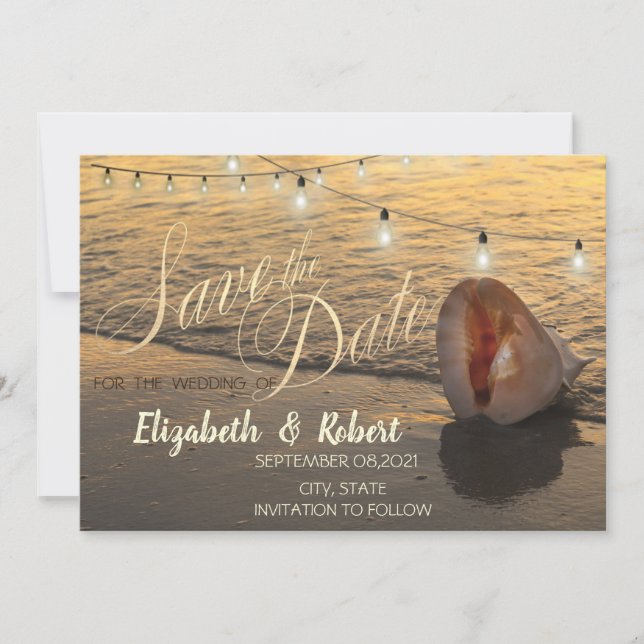 Sunset Beach Seashell String Light  Save The Date (Front)