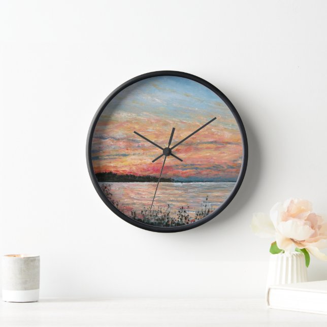 Sunset Beach Shoreline Painting Clock (Home)
