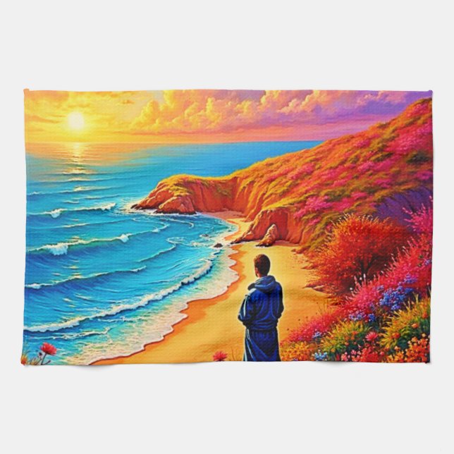 Sunset Beach Solitude Serenity Design Kitchen Towel (Horizontal)