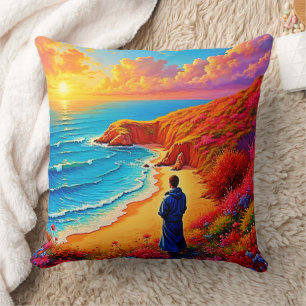 Sunset Beach Solitude Serenity Design Throw Pillow