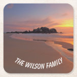 Sunset Beach Square Paper Coaster<br><div class="desc">An ideal accessory for the coffee table or just to use as a display,  this lovely scenic picture would really stand out. The text can be changed to suit your own requirements.

Photograph by Jean Beaufort</div>