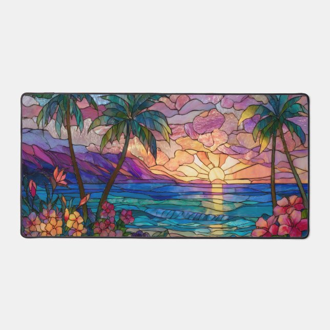 Sunset Beach Stained Glass Look, Desk Mat (Front)